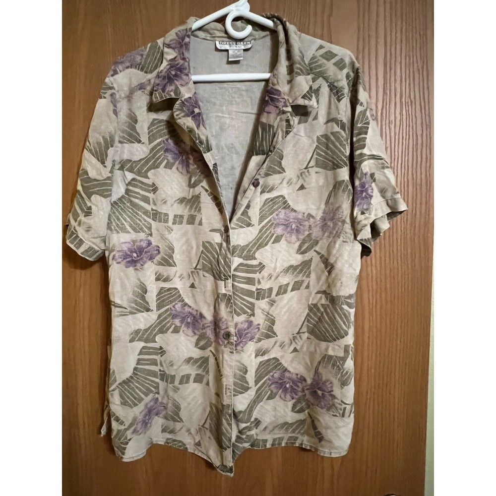 Womens Green purple leaf button up shirt 2x Dress Barn